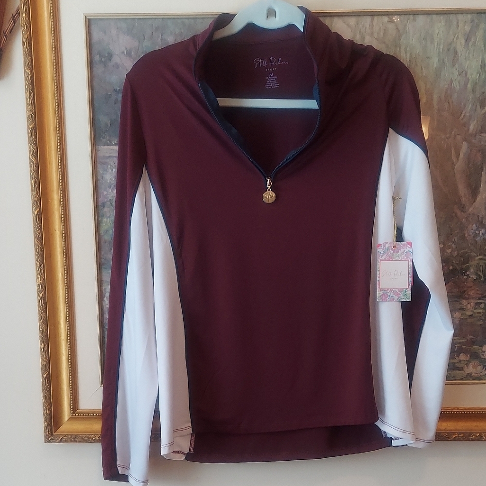 Women's Maroon and White Quarter-Zip Sweater